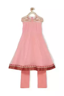 Pink Embroidered Net Kids Salwar Suits