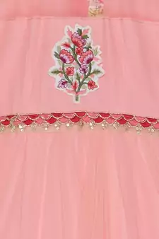 Pink Embroidered Net Kids Salwar Suits
