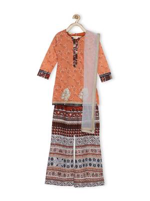 Pink Embroidered Chanderi Silk Kids Salwar Suits 1