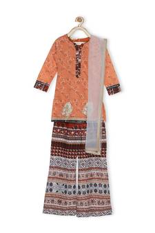 Pink Embroidered Chanderi Silk Kids Salwar Suits