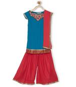 Blue Embroidered Faux Georgette Kids Salwar Suits