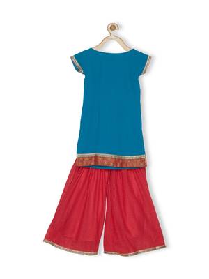 Blue Embroidered Faux Georgette Kids Salwar Suits 3