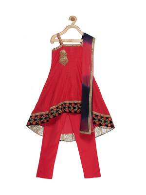 Pink Embroidered Net Kids Salwar Suits 1