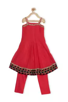 Pink Embroidered Net Kids Salwar Suits