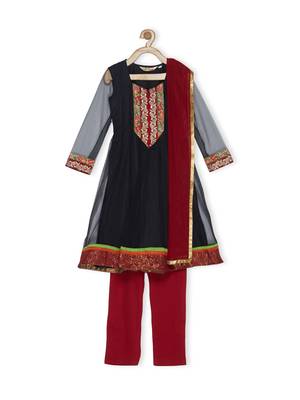 Black Embroidered Net Kids Salwar Suits 1