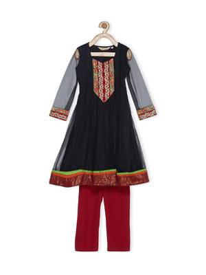 Black Embroidered Net Kids Salwar Suits 2