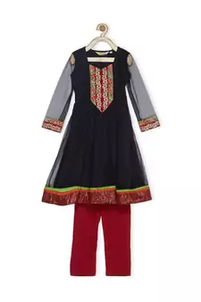 Black Embroidered Net Kids Salwar Suits