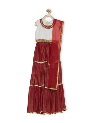 White Embroidered Faux Georgette Kids Salwar Suits 1