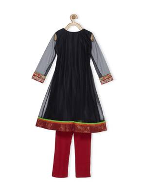 Black Embroidered Net Kids Salwar Suits 3