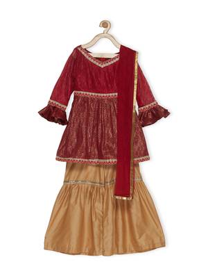 Maroon Woven Net Kids Salwar Suits 1