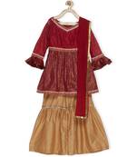 Maroon Woven Net Kids Salwar Suits