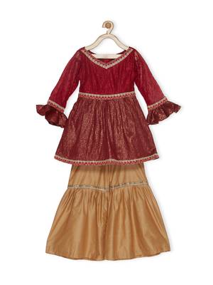 Maroon Woven Net Kids Salwar Suits 2