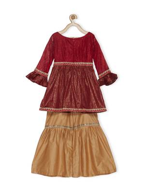 Maroon Woven Net Kids Salwar Suits 3