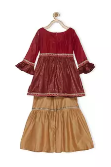 Maroon Woven Net Kids Salwar Suits