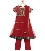 Maroon Embroidered Shimmer Kids Salwar Suits