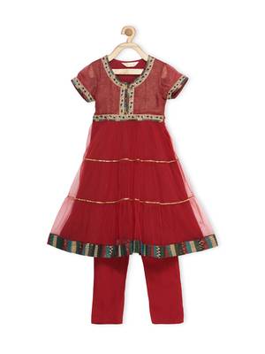 Maroon Embroidered Shimmer Kids Salwar Suits 2