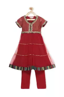 Maroon Embroidered Shimmer Kids Salwar Suits