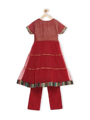Maroon Embroidered Shimmer Kids Salwar Suits 3