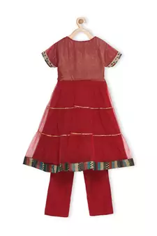 Maroon Embroidered Shimmer Kids Salwar Suits