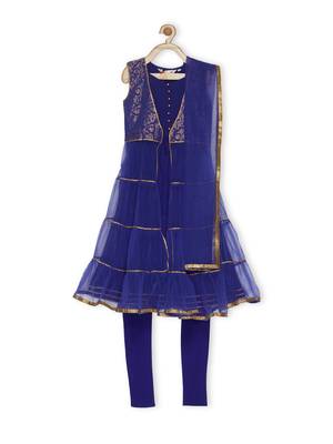 Blue Woven Net Kids Salwar Suits 1