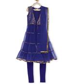 Blue Woven Net Kids Salwar Suits
