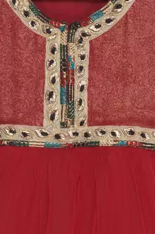 Maroon Embroidered Shimmer Kids Salwar Suits