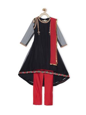Black Embroidered Net Kids Salwar Suits 1