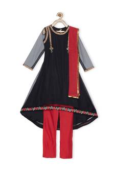 Black Embroidered Net Kids Salwar Suits