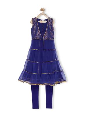 Blue Woven Net Kids Salwar Suits 2