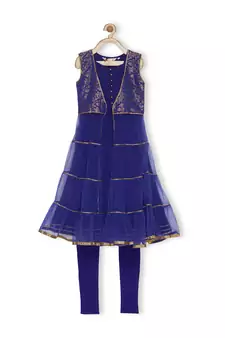 Blue Woven Net Kids Salwar Suits