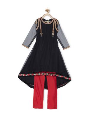 Black Embroidered Net Kids Salwar Suits 2