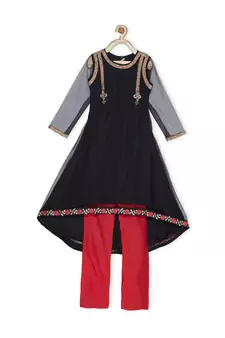 Black Embroidered Net Kids Salwar Suits