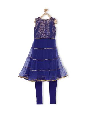 Blue Woven Net Kids Salwar Suits 3