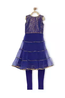 Blue Woven Net Kids Salwar Suits
