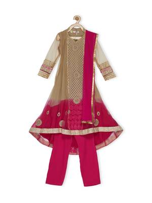 Gold Embroidered Net Kids Salwar Suits 1