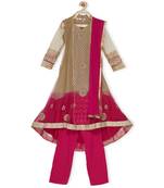 Gold Embroidered Net Kids Salwar Suits