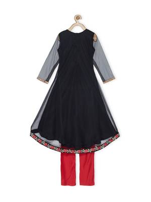 Black Embroidered Net Kids Salwar Suits 3