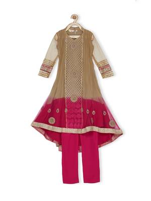Gold Embroidered Net Kids Salwar Suits 2