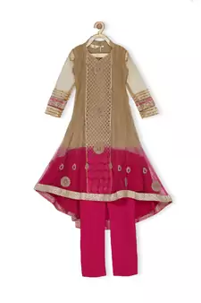 Gold Embroidered Net Kids Salwar Suits