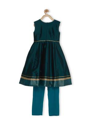 Green Embroidered Taffeta Kids Salwar Suits 3