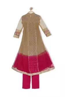Gold Embroidered Net Kids Salwar Suits