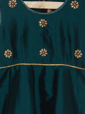 Green Embroidered Taffeta Kids Salwar Suits 4