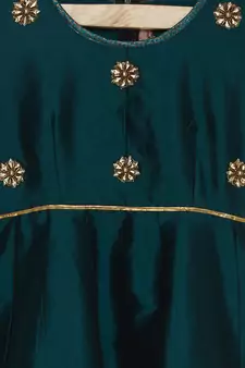Green Embroidered Taffeta Kids Salwar Suits