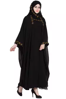 Double Layered Kashiboo Solid Abaya With Hijab