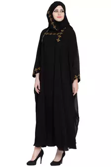 Double Layered Kashiboo Solid Abaya With Hijab