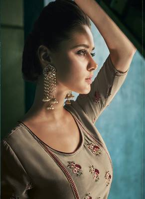 Beige embroidered pure silk palazzo suits 2