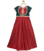 Maroon Embroidered Taffeta Kids Gowns