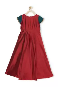 Maroon Embroidered Taffeta Kids Gowns