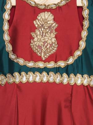 Maroon Embroidered Taffeta Kids Gowns 3