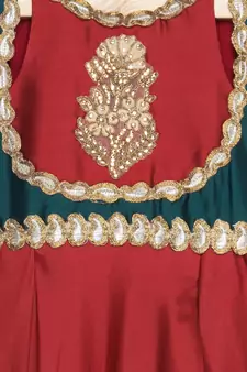 Maroon Embroidered Taffeta Kids Gowns